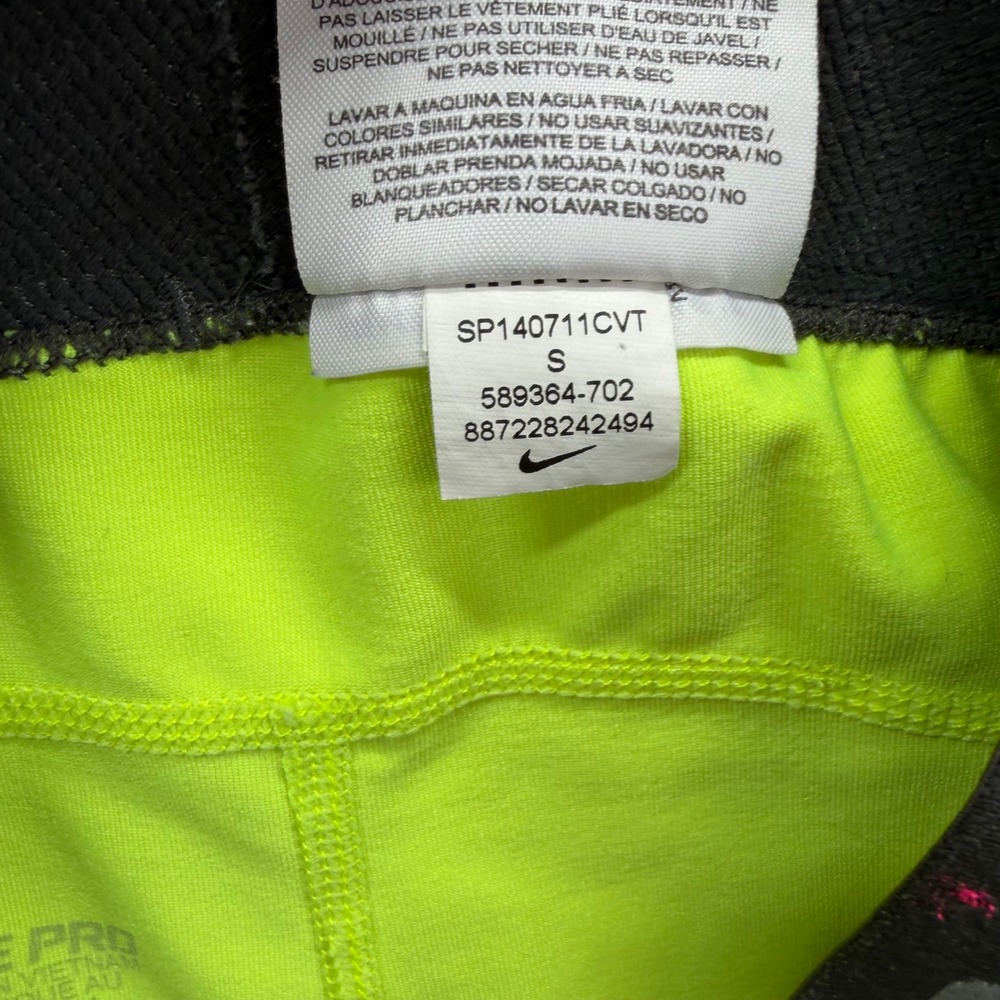 Nike Pro Dri-FIT Shorts Women Small Neon Yellow Compression Athletic Volt Gym - Picture 7 of 8